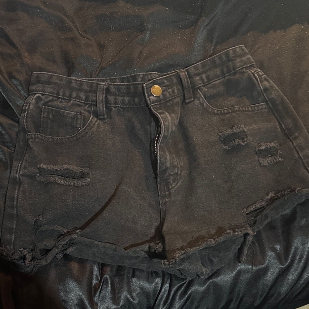 Black Distressed Denim Shorts